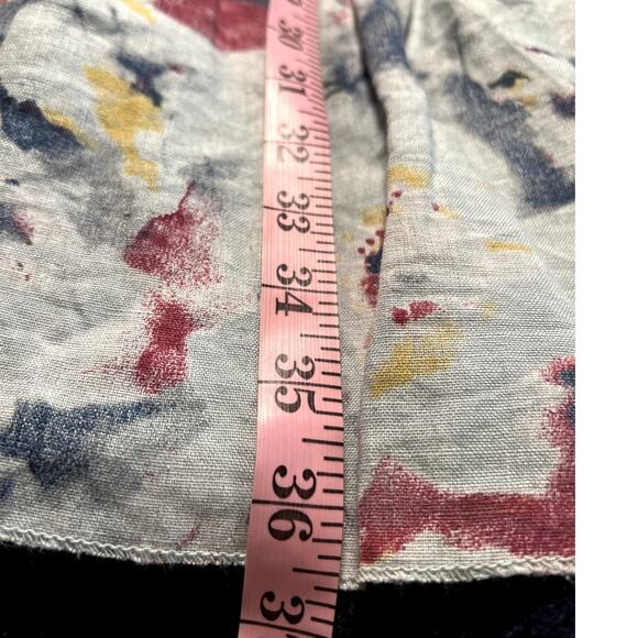 Linen Sun Dress Tie Back V Neck Sz S Blue Abstract Floral Beach Cruise Cottage - Picture 6 of 8